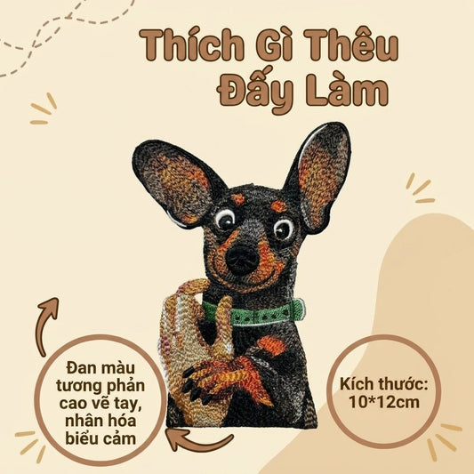 Kiểu thêu nhân hóa hình ảnh thú cưng làm sản phẩm thời trang độc bản cho chủ chó