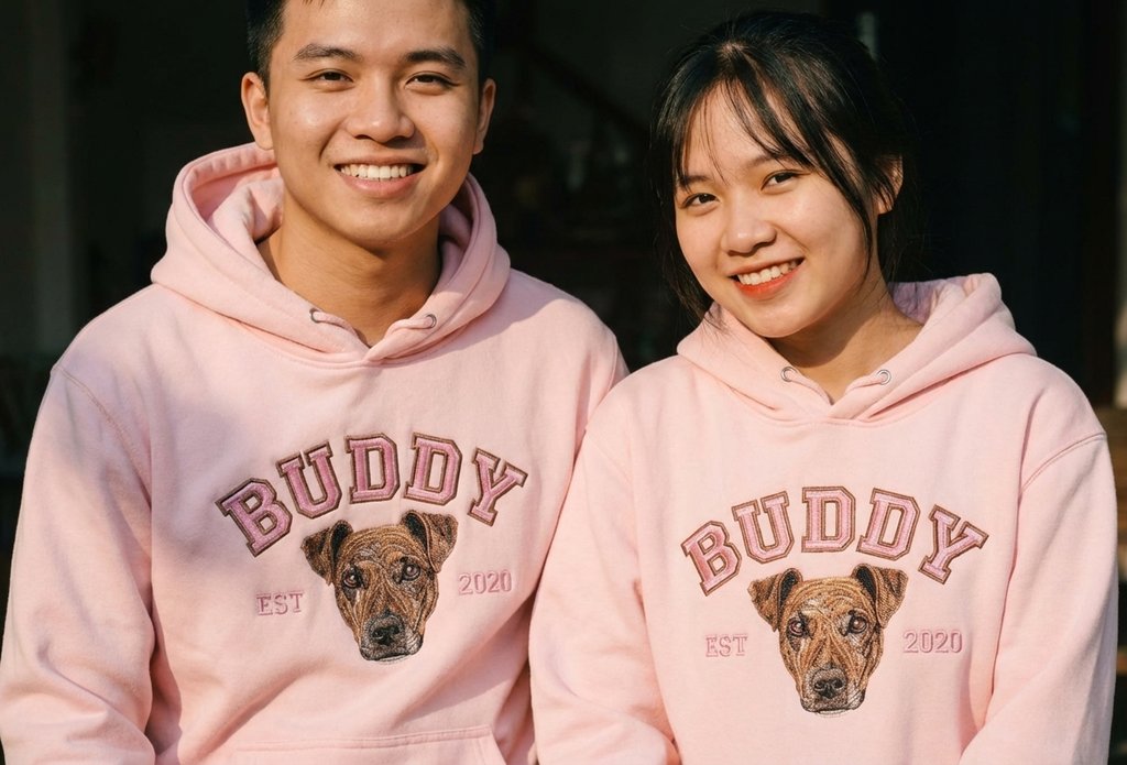 Custom Pet Portrait Embroidered Sweatshirt, Hoodie, Custom Pet Picture
