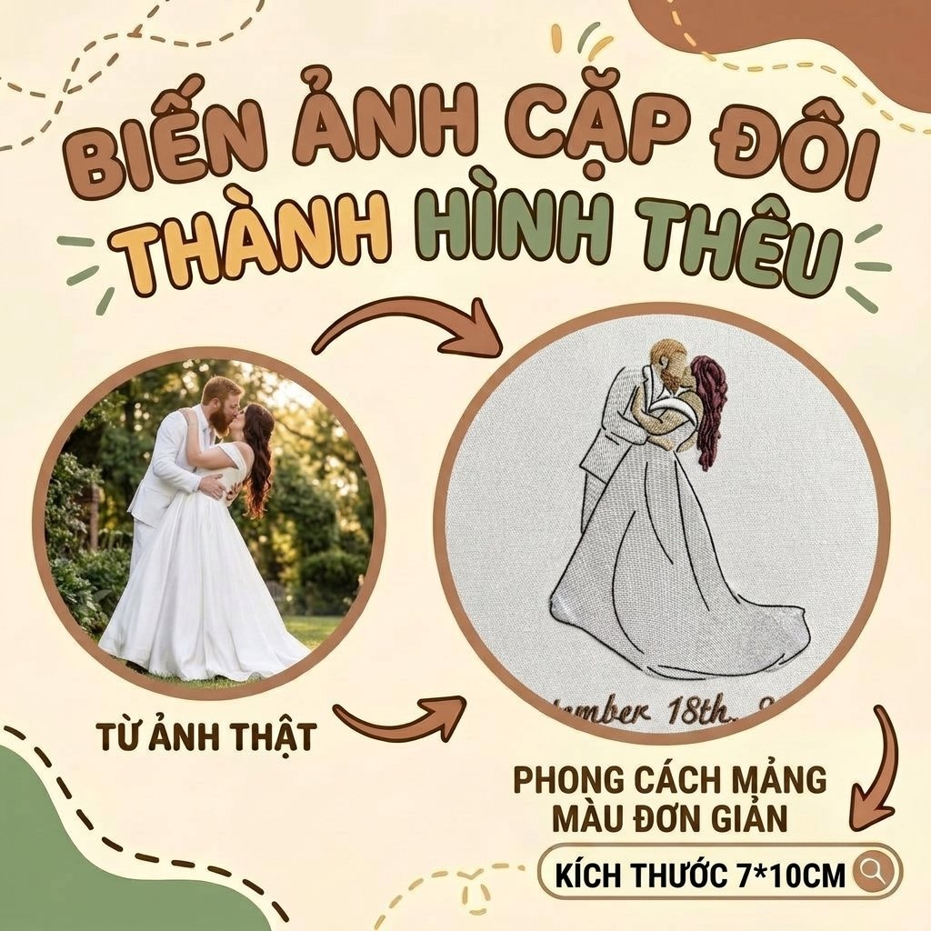 Thêu mảng có màu toàn thân Cặp đôi mới cưới Vẽ tay chuyển mảng màu lông từ ảnh thật, không gương mặt
