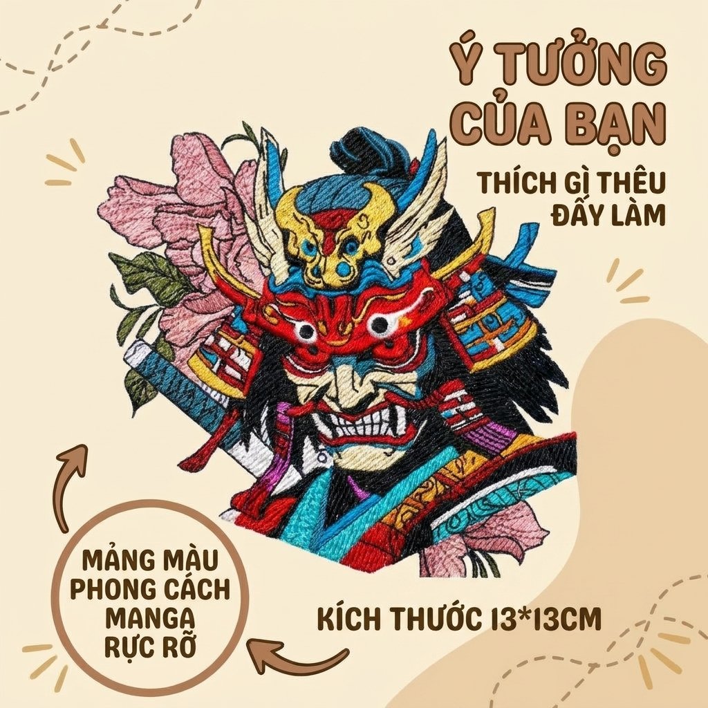 Thiết kế độc bản phối màu hình thêu nghệ thuật manga, sản phẩm thời trang độc bản cá nhân hóa theo yêu cầu
