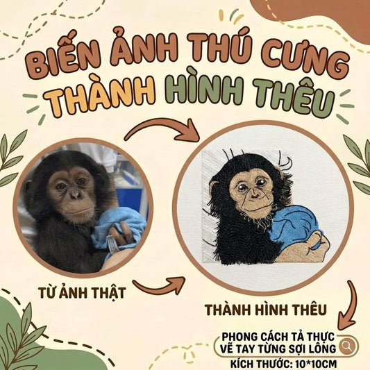 Thêu gảy sợi nhân hóa thú cưng từ ý tưởng khách hàng trên mọi chất liệu