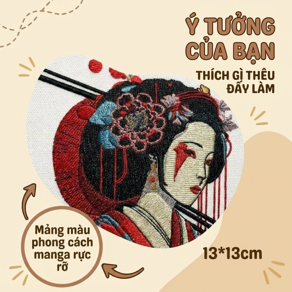 Kiểu thêu phối màu kết hợp nét viền phức tạp theo yêu cầu cá nhân hóa, quà tặng độc bản sản phẩm thời trang dành cho nữ