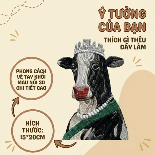 Thêu mảng màu nổi theo yêu cầu phong cách châm biếm hiện đại cho khách hàng trên mọi chất liệu, sản phẩm thời trang độc bản