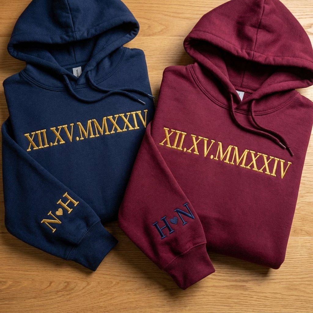 Áo hoodie thêu số La Mã và chân dung từ ảnh, tặng cặp đôi, được chọn kiểu áo