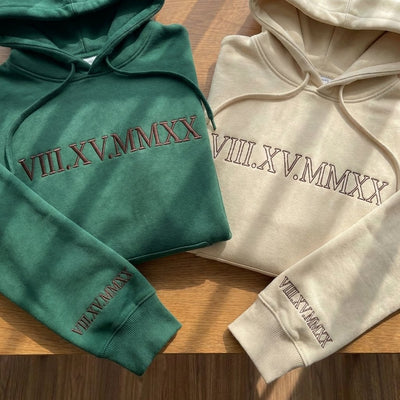 Áo hoodie thêu số La Mã và chân dung từ ảnh, quà kỷ niệm tặng cặp đôi, được chọn kiểu áo