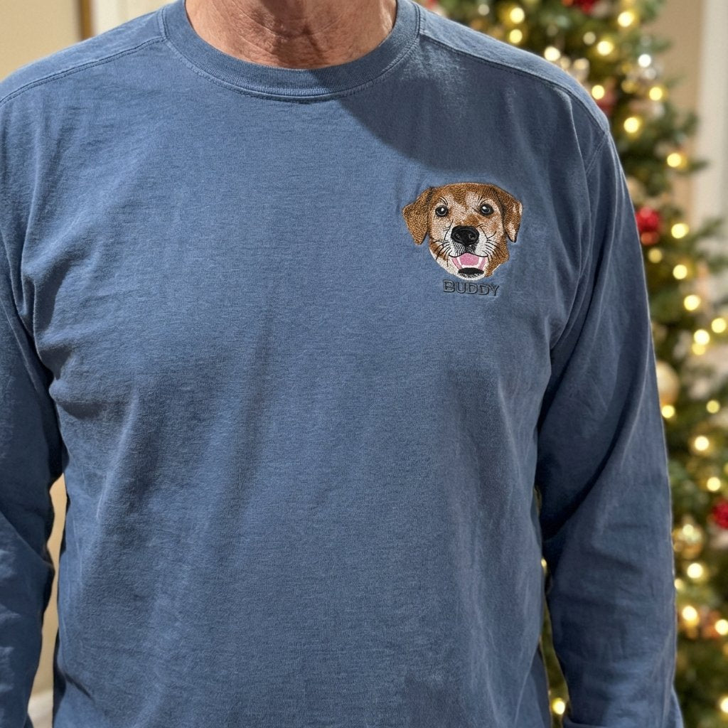 Custom Pet Portrait Embroidered Sweatshirt, Hoodie, Custom Pet Picture