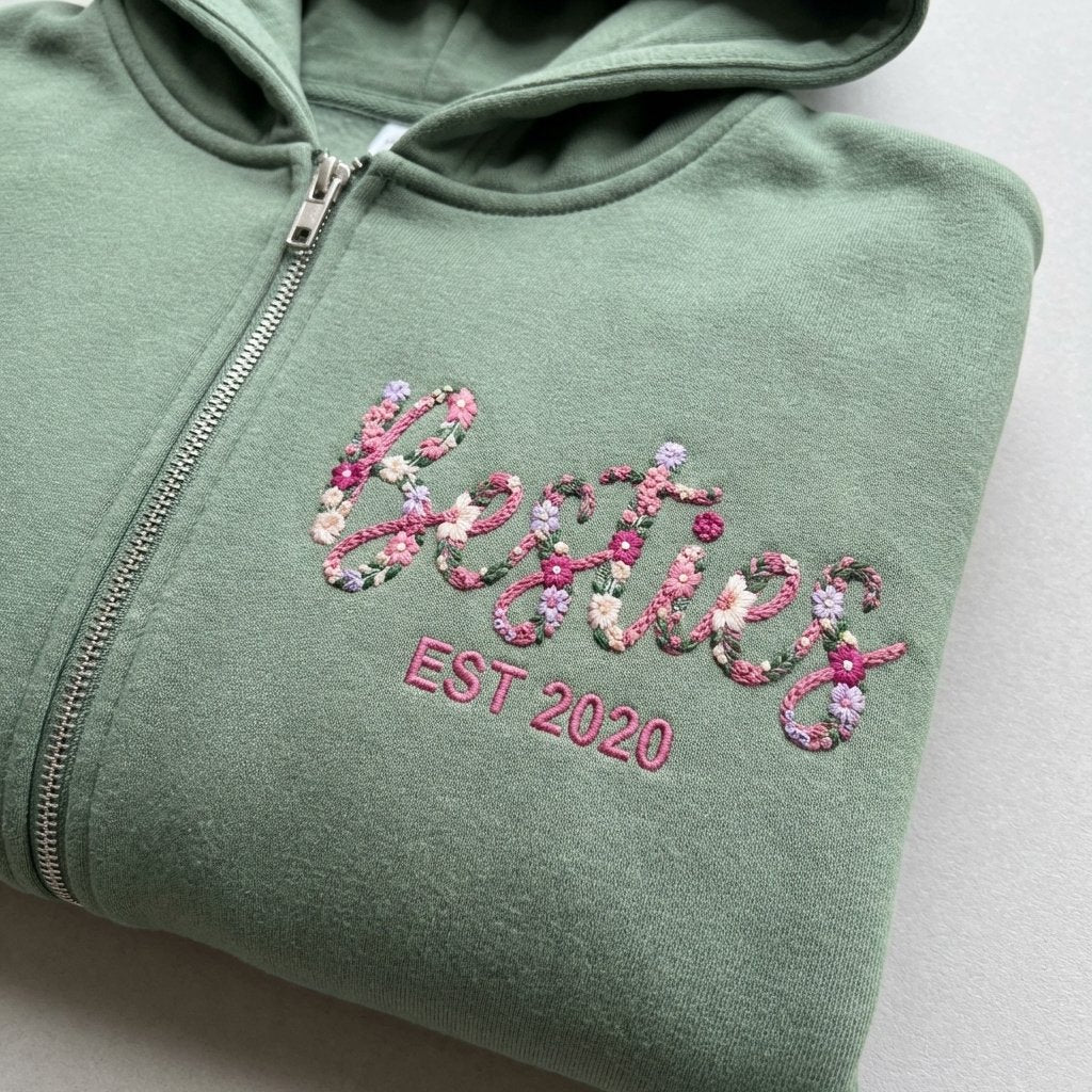Áo hoodie thêu đồ đôi tình bạn, tặng đôi bạn thân, được chọn kiểu áo, cá nhân hóa phối hoa và thêm tên riêng, năm kết bạn