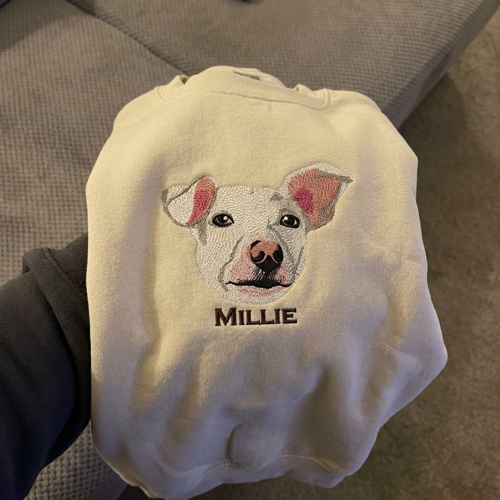 Custom Pet Portrait Embroidered Sweatshirt, Hoodie, Custom Pet Picture