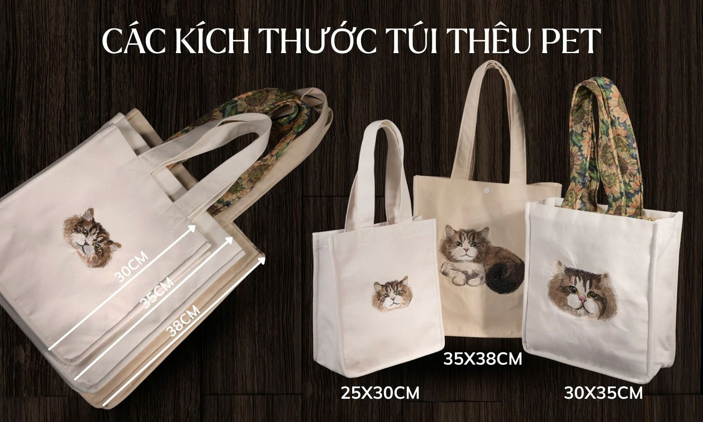 Túi thêu 1 mặt nhân vật thú cưng nhiều kích cỡ