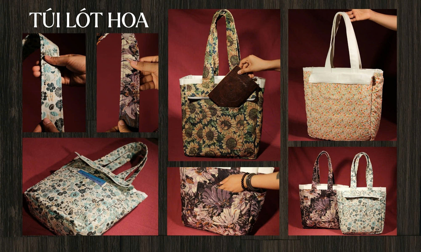 Túi tote thêu tên riêng, chữ lớn cách điệu phối cùng chữ trơn kích thước 35x38cm đựng được laptop 16 inch